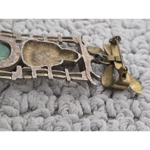 Vtg Gold Tone Buddha Green Beaded Statement Fringe Brooch Pin - Picture 4 of 9